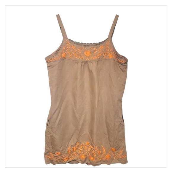 Lucky Brand Linen Blend Embroidered Boho Tank Dress L - Picture 4 of 7